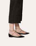 WOMEN'S VALENTINO GARAVANI PATENT ROCKSTUD CAGED BALLET FLAT BLACK
