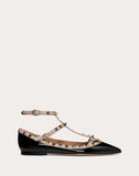 WOMEN'S VALENTINO GARAVANI PATENT ROCKSTUD CAGED BALLET FLAT BLACK