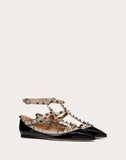 WOMEN'S VALENTINO GARAVANI PATENT ROCKSTUD CAGED BALLET FLAT BLACK