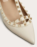 WOMEN'S VALENTINO GARAVANI GRAIN CALFSKIN LEATHER ROCKSTUD CAGED BALLET FLAT LIGHT IVORY