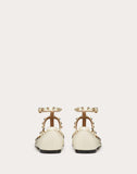 WOMEN'S VALENTINO GARAVANI GRAIN CALFSKIN LEATHER ROCKSTUD CAGED BALLET FLAT LIGHT IVORY