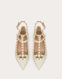 WOMEN'S VALENTINO GARAVANI GRAIN CALFSKIN LEATHER ROCKSTUD CAGED BALLET FLAT LIGHT IVORY