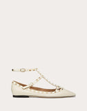 WOMEN'S VALENTINO GARAVANI GRAIN CALFSKIN LEATHER ROCKSTUD CAGED BALLET FLAT LIGHT IVORY