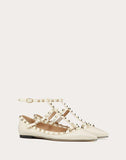 WOMEN'S VALENTINO GARAVANI GRAIN CALFSKIN LEATHER ROCKSTUD CAGED BALLET FLAT LIGHT IVORY