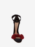 WOMEN'S ALEXANDER McQUEEN BOW EMBROIDERED SANDAL BLACK/RED