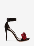 WOMEN'S ALEXANDER McQUEEN BOW EMBROIDERED SANDAL BLACK/RED