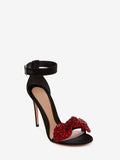 WOMEN'S ALEXANDER McQUEEN BOW EMBROIDERED SANDAL BLACK/RED