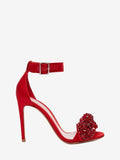 WOMEN'S ALEXANDER McQUEEN BOW EMBROIDERED SANDAL LUST RED