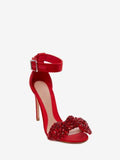 WOMEN'S ALEXANDER McQUEEN BOW EMBROIDERED SANDAL LUST RED