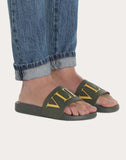 MEN'S VALENTINO GARAVANI VLTN RUBBER SLIDER SANDAL MILITARY GREEN