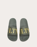 MEN'S VALENTINO GARAVANI VLTN RUBBER SLIDER SANDAL MILITARY GREEN