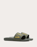 MEN'S VALENTINO GARAVANI VLTN RUBBER SLIDER SANDAL MILITARY GREEN