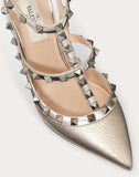 WOMEN'S VALENTINO GARAVANI ROCKSTUD METALLIC ANKLE STRAP PUMP 100 MM CHAMPAGNE