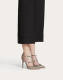 WOMEN'S VALENTINO GARAVANI ROCKSTUD METALLIC ANKLE STRAP PUMP 100 MM CHAMPAGNE