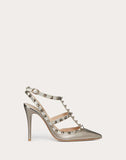 WOMEN'S VALENTINO GARAVANI ROCKSTUD METALLIC ANKLE STRAP PUMP 100 MM CHAMPAGNE