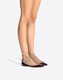 WOMEN'S VALENTINO GARAVANI PATENT ROCKSTUD CAGED BALLET FLAT MAROON