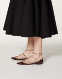 WOMEN'S VALENTINO GARAVANI PATENT ROCKSTUD CAGED BALLET FLAT MAROON