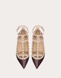 WOMEN'S VALENTINO GARAVANI PATENT ROCKSTUD CAGED BALLET FLAT MAROON