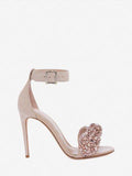 WOMEN'S ALEXANDER McQUEEN BOW EMBROIDERED SANDAL PEONIE PINK