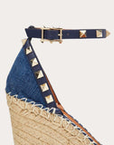 WOMEN'S VALENTINO GARAVANI DENIM ROCKSTUD DOUBLE WEDGE SANDAL 95MM