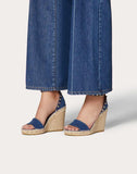 WOMEN'S VALENTINO GARAVANI DENIM ROCKSTUD DOUBLE WEDGE SANDAL 95MM