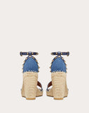 WOMEN'S VALENTINO GARAVANI DENIM ROCKSTUD DOUBLE WEDGE SANDAL 95MM
