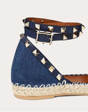 WOMEN'S VALENTINO GARAVANI DENIM ROCKSTUD DOUBLE FLAT ESPADRILLES BLUE