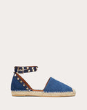 WOMEN'S VALENTINO GARAVANI DENIM ROCKSTUD DOUBLE FLAT ESPADRILLES BLUE