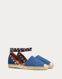 WOMEN'S VALENTINO GARAVANI DENIM ROCKSTUD DOUBLE FLAT ESPADRILLES BLUE