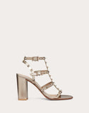 WOMEN'S VALENTINO GARAVANI ROCKSTUD METALLIC ANKLE STRAP SANDAL 90 MM CHAMPAGNE