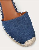WOMEN'S VALENTINO GARAVANI DENIM ROCKSTUD DOUBLE WEDGE ESPADRILLES 65MM BLUE