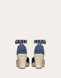 WOMEN'S VALENTINO GARAVANI DENIM ROCKSTUD DOUBLE WEDGE ESPADRILLES 65MM BLUE