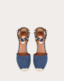 WOMEN'S VALENTINO GARAVANI DENIM ROCKSTUD DOUBLE WEDGE ESPADRILLES 65MM BLUE