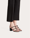 WOMEN'S VALENTINO GARAVANI ROCKSTUD CALFSKIN LEATHER SLIDE SANDAL 60 MM BLACK