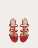 WOMEN'S VALENTINO GARAVANI ROCKSTUD CALFSKIN LEATHER SLIDE SANDAL 60 MM ROSSO VALENTINO