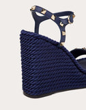 WOMEN'S VALENTINO GARAVANI WEDGE SANDAL WITH STUDS 115MM BLUE
