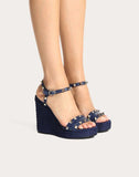 WOMEN'S VALENTINO GARAVANI WEDGE SANDAL WITH STUDS 115MM BLUE