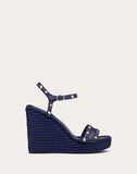 WOMEN'S VALENTINO GARAVANI WEDGE SANDAL WITH STUDS 115MM BLUE