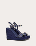 WOMEN'S VALENTINO GARAVANI WEDGE SANDAL WITH STUDS 115MM BLUE