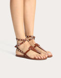 WOMEN'S VALENTINO GARAVANI GRAINY LEATHER ANKLE STRAP SANDAL 5 MM BROWN