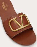 WOMEN'S VALENTINO GARAVANI GRAINY COWHIDE SLIP-ON SANDAL WITH VLOGO DETAIL 5MM TAN
