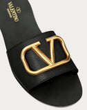WOMEN'S VALENTINO GARAVANI GRAINY COWHIDE SLIP-ON SANDAL WITH VLOGO DETAIL 5MM BLACK