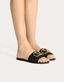 WOMEN'S VALENTINO GARAVANI GRAINY COWHIDE SLIP-ON SANDAL WITH VLOGO DETAIL 5MM BLACK