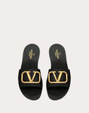 WOMEN'S VALENTINO GARAVANI GRAINY COWHIDE SLIP-ON SANDAL WITH VLOGO DETAIL 5MM BLACK