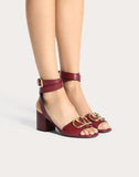 WOMEN'S VALENTINO GARAVANI GRAINY COWHIDE SANDAL WITH VLOGO DETAIL 60MM CHERRY
