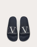 MEN'S VALENTINO GARAVANI VLOGO RUBBER SLIDER SANDAL BLUE