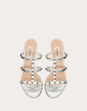 WOMEN'S VALENTINO GARAVANI ROCKSTUD METALLIC SLIDE SANDAL 60 MM SILVER