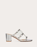 WOMEN'S VALENTINO GARAVANI ROCKSTUD METALLIC SLIDE SANDAL 60 MM SILVER