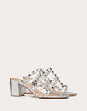 WOMEN'S VALENTINO GARAVANI ROCKSTUD METALLIC SLIDE SANDAL 60 MM SILVER