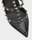 WOMEN'S VALENTINO GARAVANI ROCKSTUD NAPLAK ANKLE STRAP PUMP 100 MM BLACK